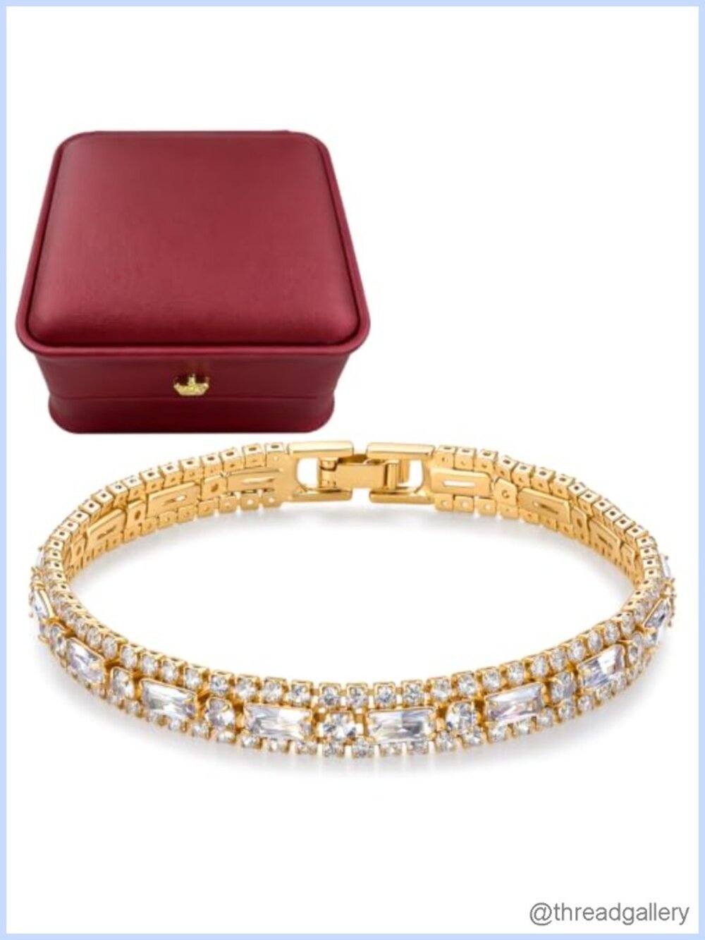 14k Gold Plated Tennis Bracelet Baguette Round CZ 7 Inch